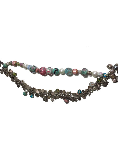 Ceinture CHANEL T80 chaîne argentée et perles multicolores