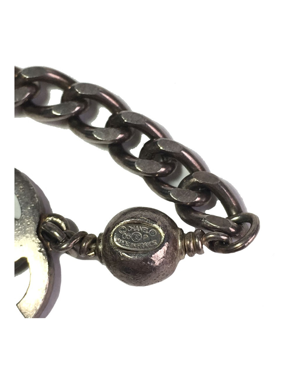 Ceinture CHANEL T80 chaîne argentée et perles multicolores