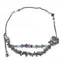 CHANEL T80 belt-necklace in silver chain, transparent molten glass beads, pearls and CC