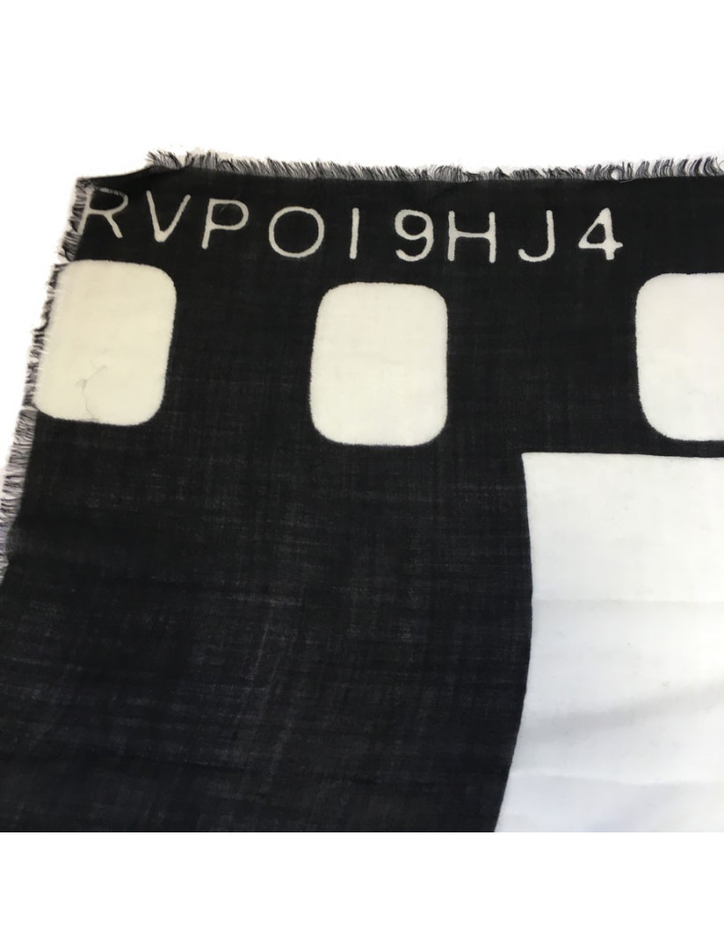 xxx Grand châle CHANEL en cachemire et soie à petites franges noir et ivoire