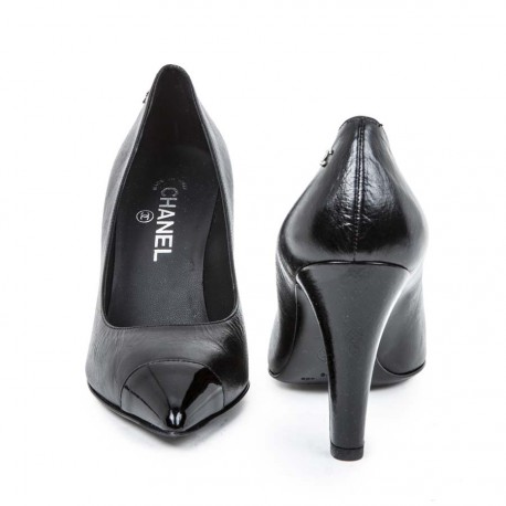 CHANEL high heels pumps in black smooth lamb leather size 38.5FR - VALOIS  VINTAGE PARIS