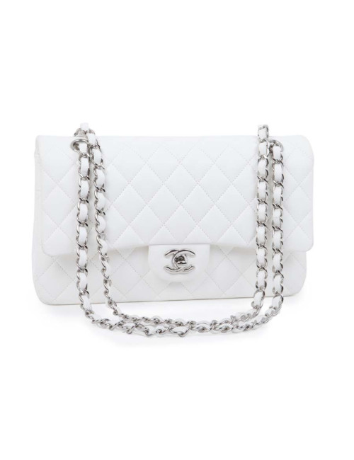 Sac timeless CHANEL cuir d'agneau blanc matelassé