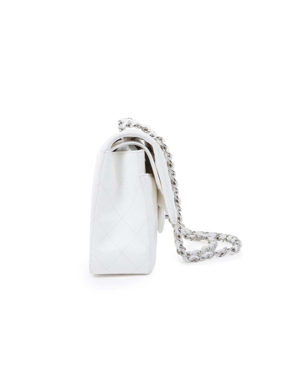 Sac timeless CHANEL cuir d'agneau blanc matelassé