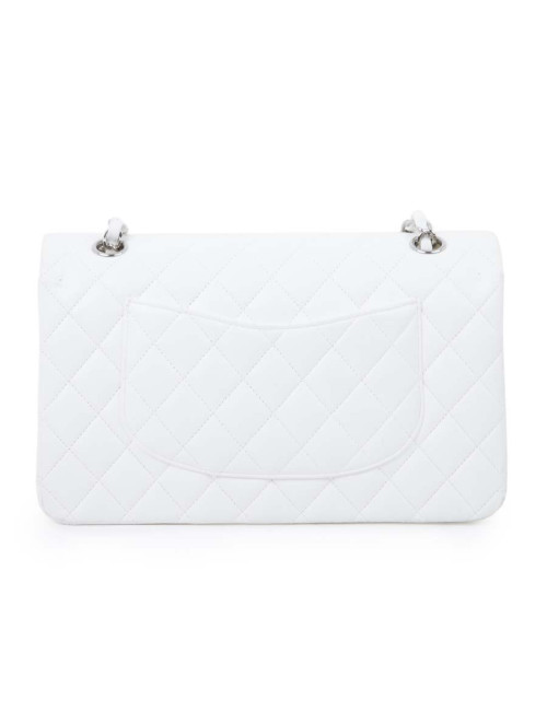 Sac timeless CHANEL cuir d'agneau blanc matelassé