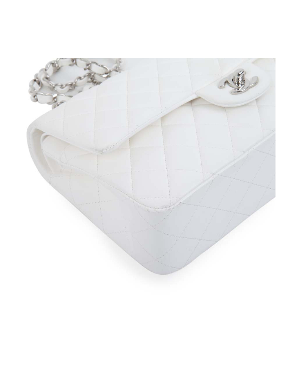 Sac timeless CHANEL cuir d'agneau blanc matelassé