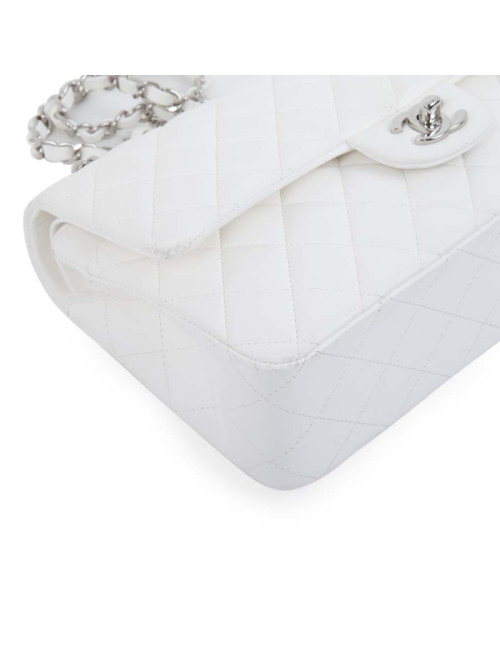 Sac timeless CHANEL cuir d'agneau blanc matelassé