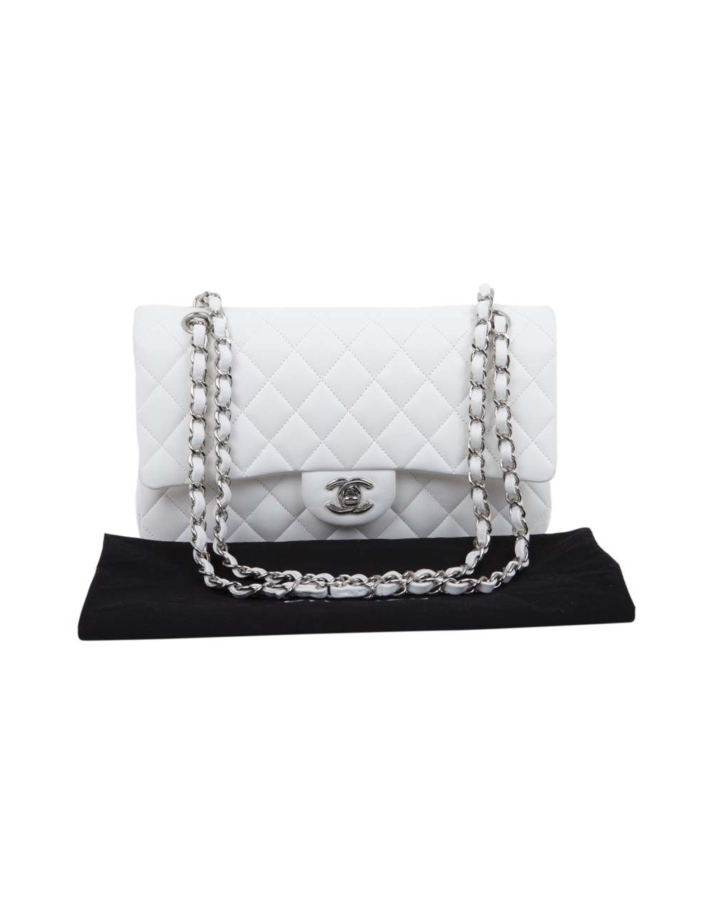 Sac timeless CHANEL cuir d'agneau blanc matelassé