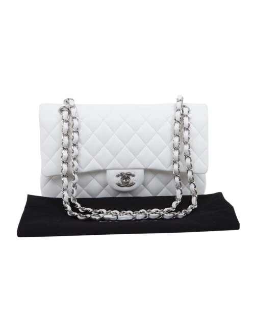 Sac timeless CHANEL cuir d'agneau blanc matelassé