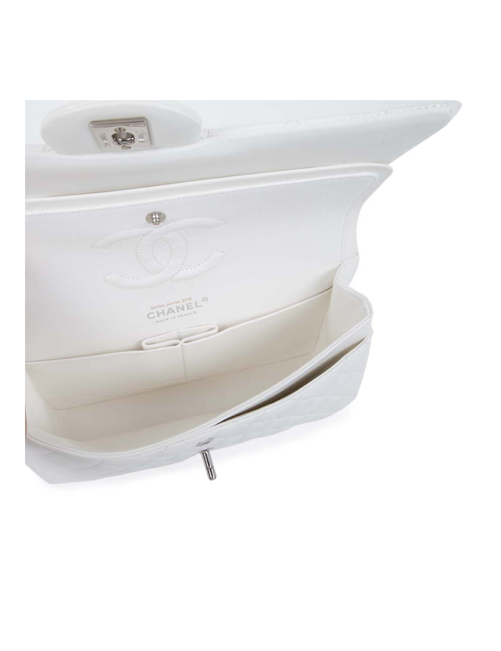 Sac timeless CHANEL cuir d'agneau blanc matelassé