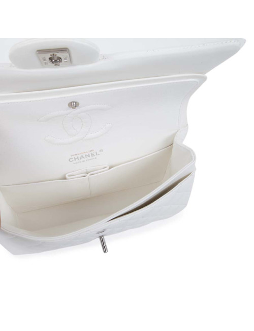 Sac timeless CHANEL cuir d'agneau blanc matelassé