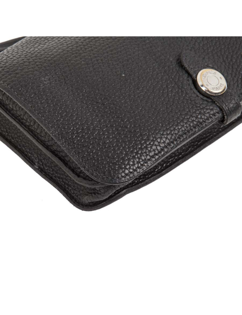 Bag belt "dogon" HERMES leather black taurillon clemance