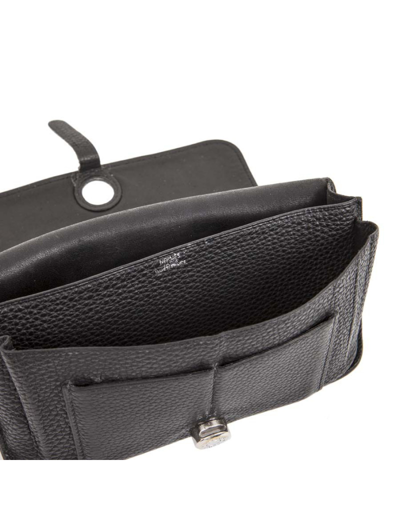 Bag belt "dogon" HERMES leather black taurillon clemance