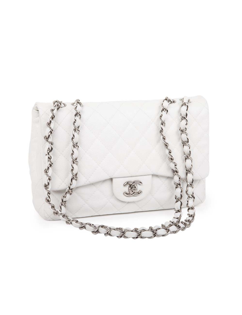  Sac Jumbo CHANEL cuir grainé blanc