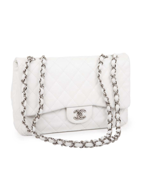 Sac Jumbo CHANEL cuir grainé blanc