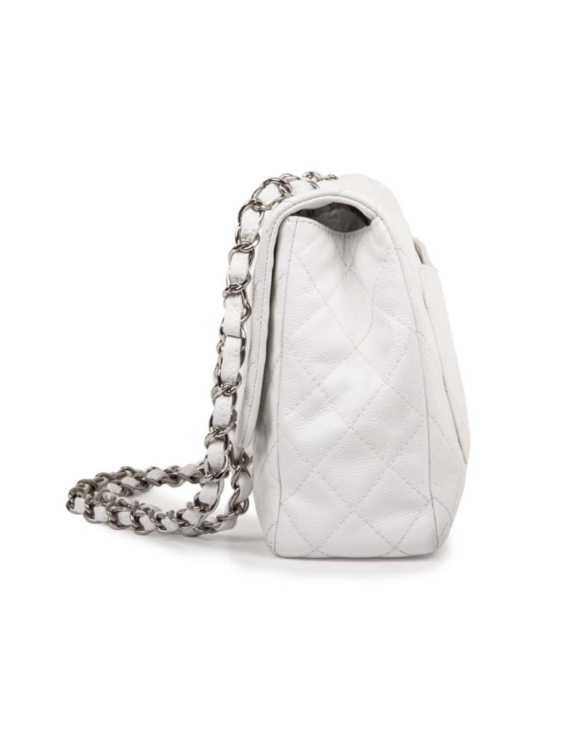  Sac Jumbo CHANEL cuir grainé blanc