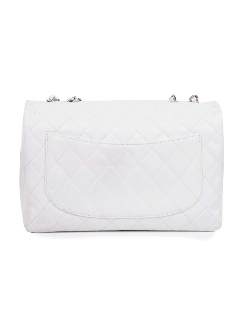  Sac Jumbo CHANEL cuir grainé blanc