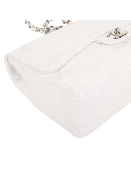  Sac Jumbo CHANEL cuir grainé blanc