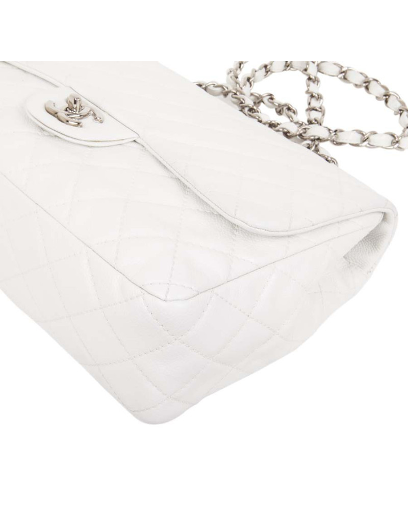  Sac Jumbo CHANEL cuir grainé blanc