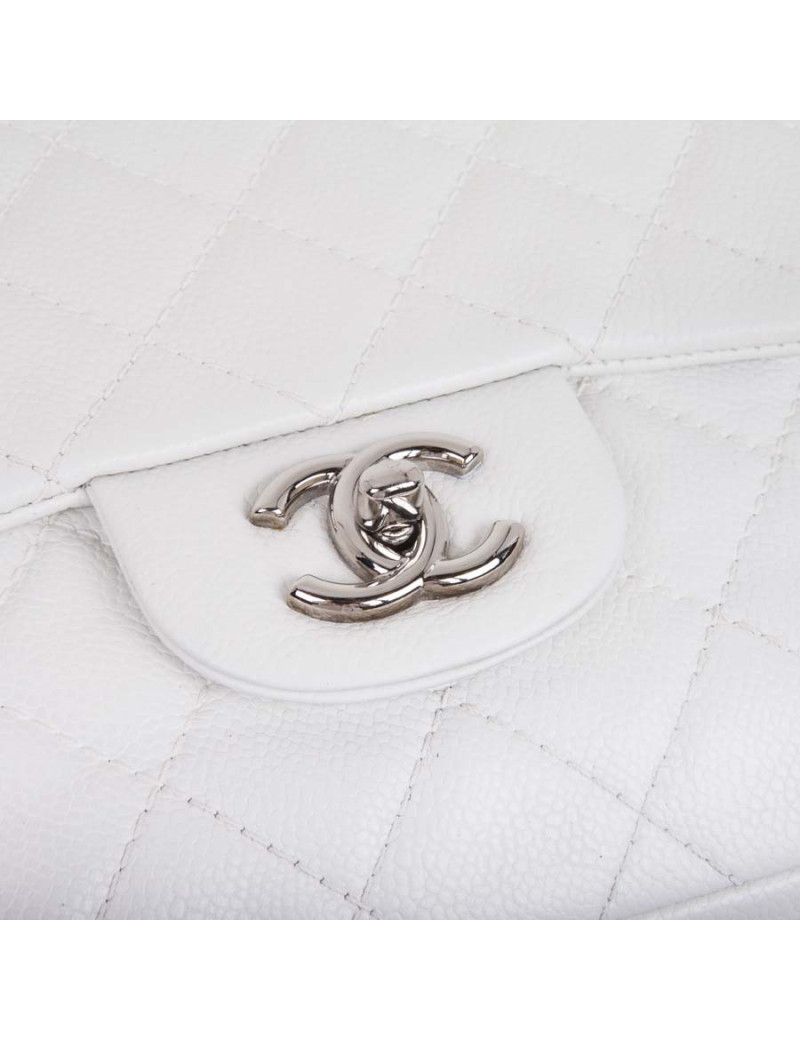  Sac Jumbo CHANEL cuir grainé blanc