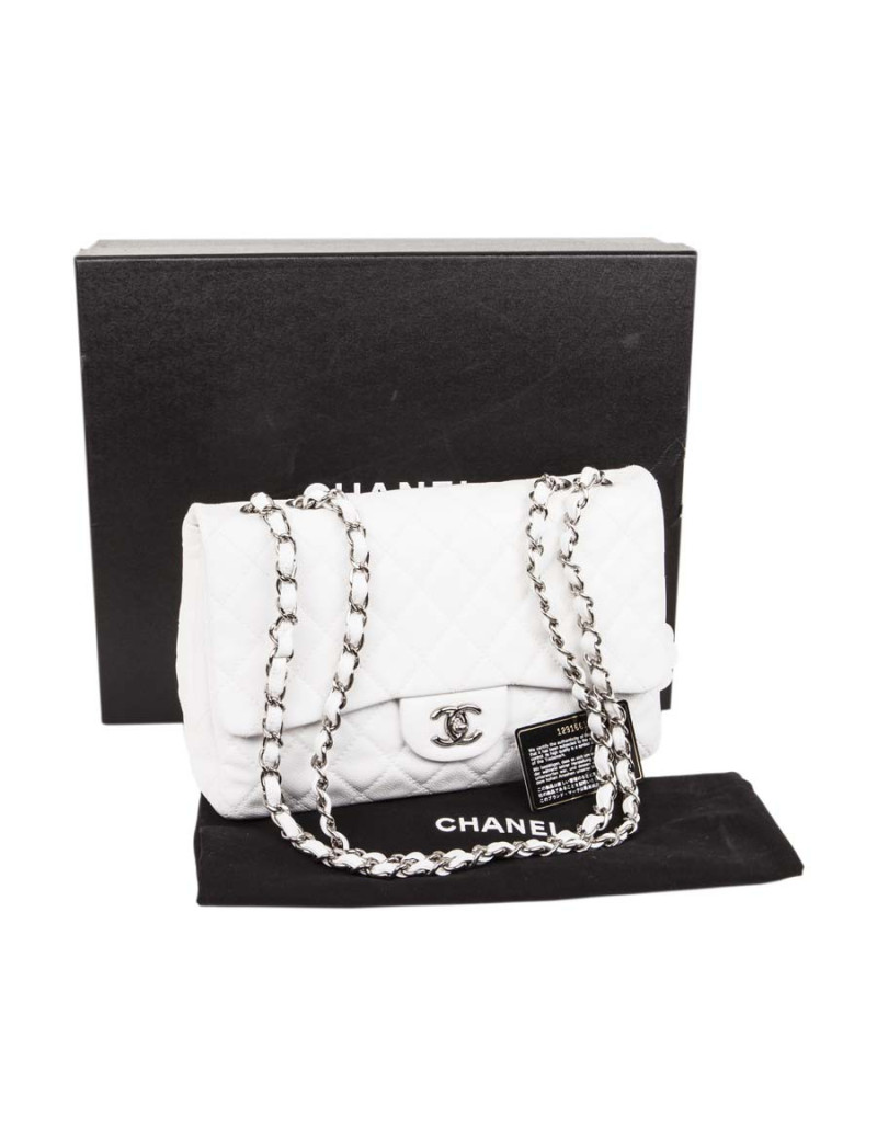  Sac Jumbo CHANEL cuir grainé blanc