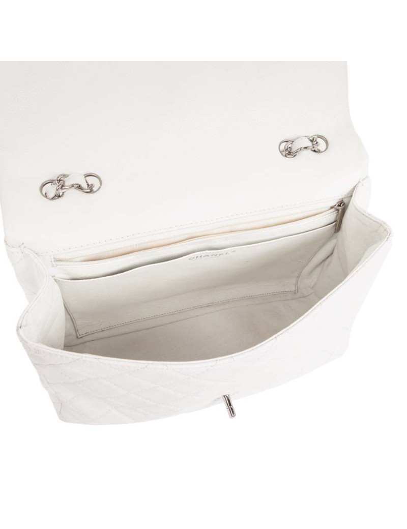  Sac Jumbo CHANEL cuir grainé blanc
