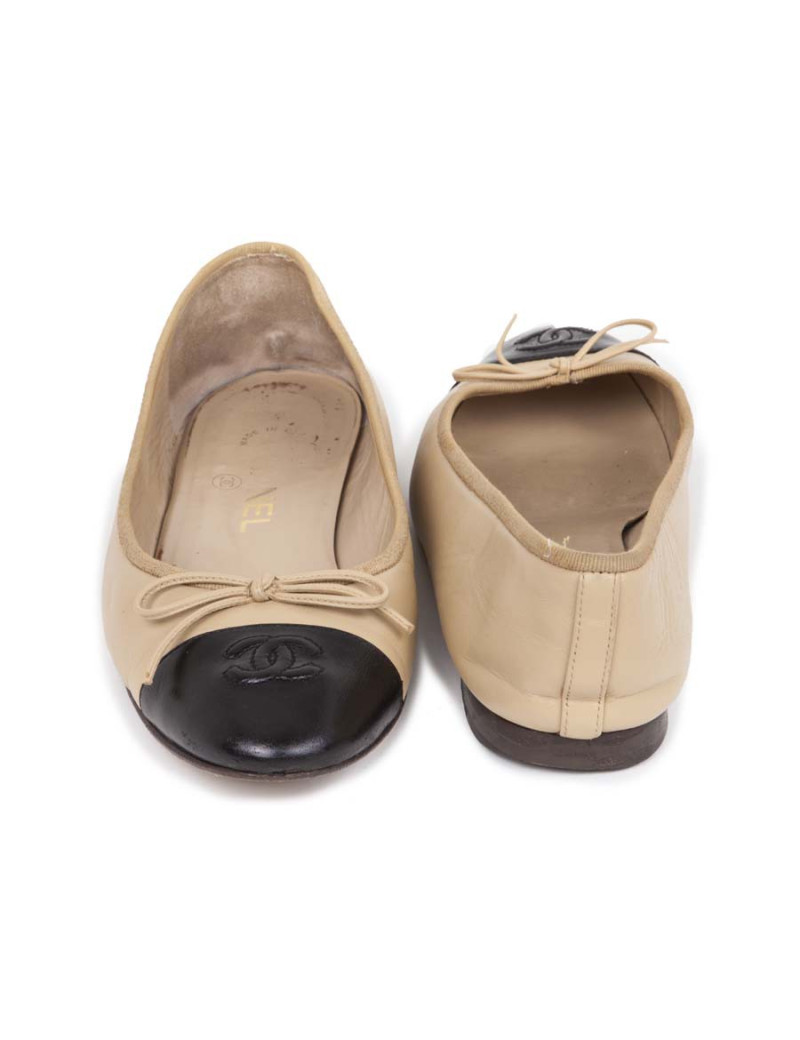 Ballerines CHANEL cuir matelassé bicolores  t 
