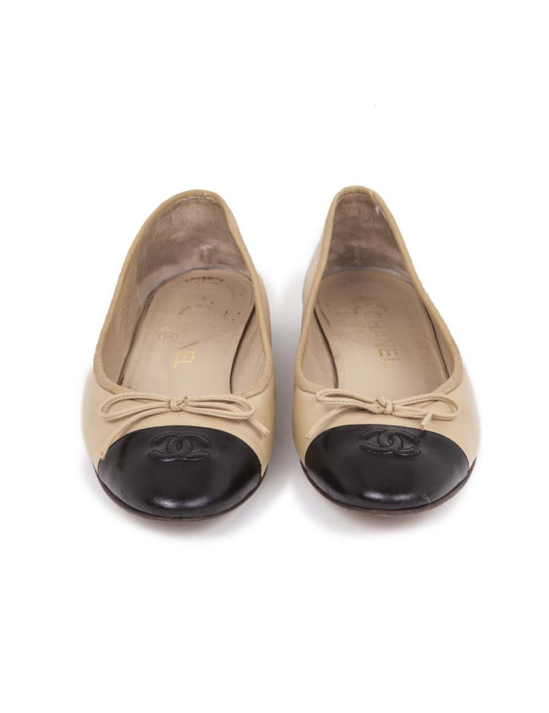 Ballerines CHANEL cuir matelassé bicolores  t 