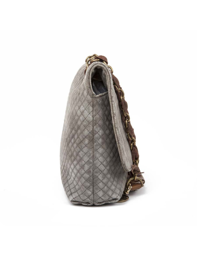 LANVIN gray mouse quilted suede bag
