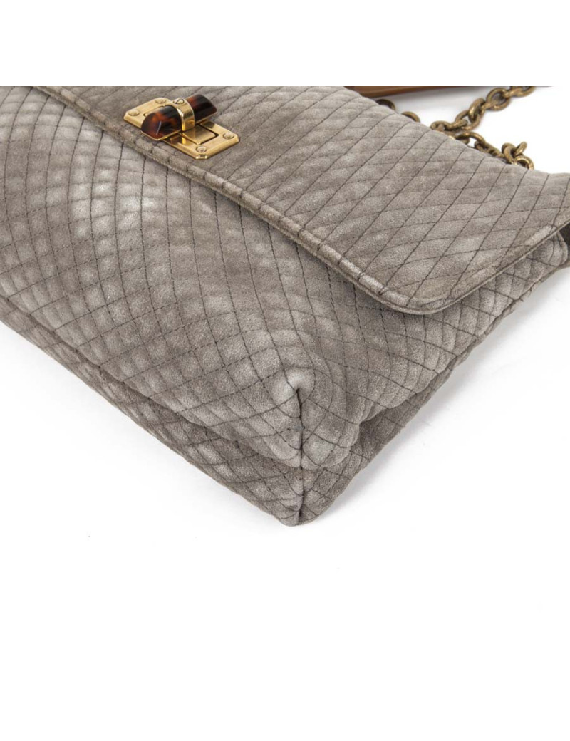 LANVIN gray mouse quilted suede bag