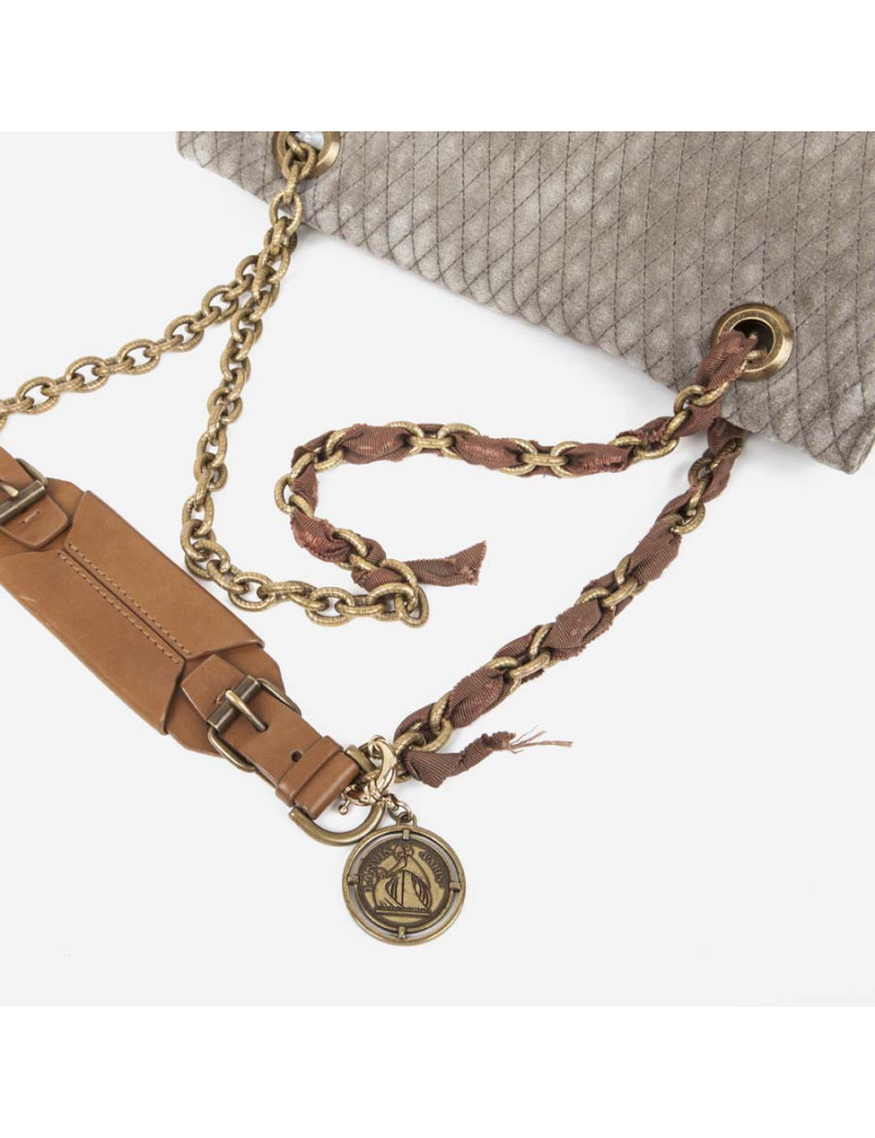 LANVIN gray mouse quilted suede bag