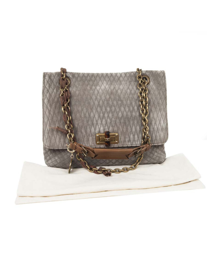 LANVIN gray mouse quilted suede bag