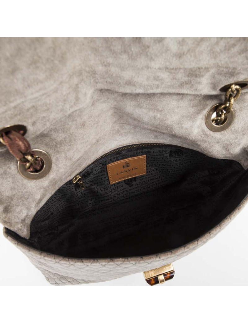 LANVIN gray mouse quilted suede bag