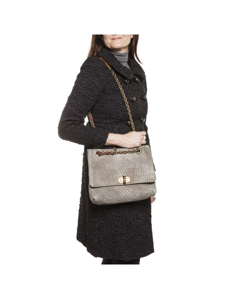 LANVIN gray mouse quilted suede bag