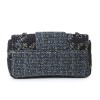 CHANEL flap bag in back and blue green tweed with shiny threads