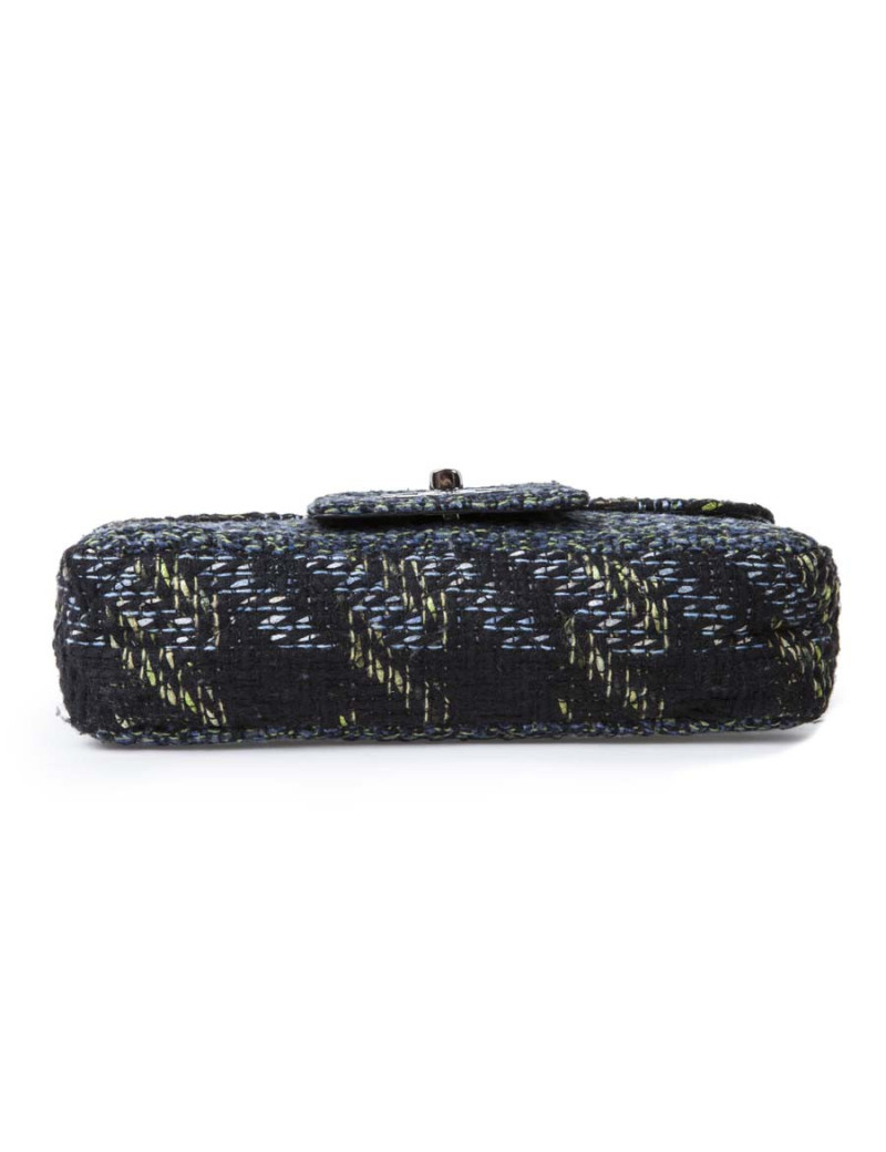 Sac CHANEL tweed vert bleu, fils brillants