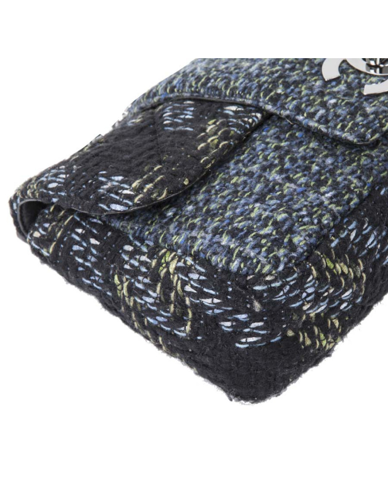 Sac CHANEL tweed vert bleu, fils brillants