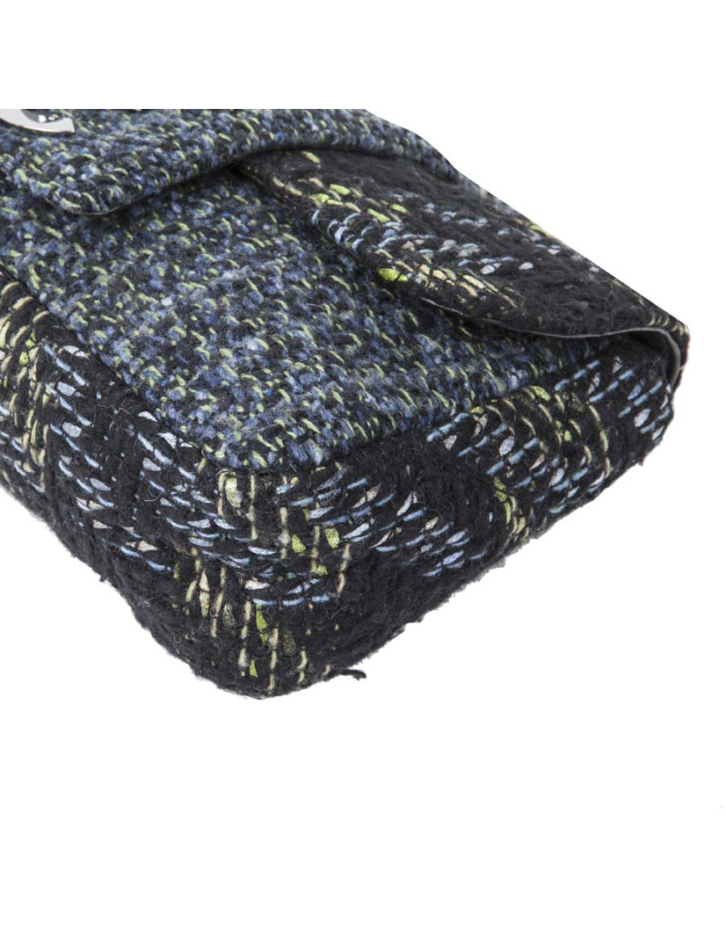 Sac CHANEL tweed vert bleu, fils brillants