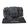 CHANEL flap bag in back and blue green tweed with shiny threads