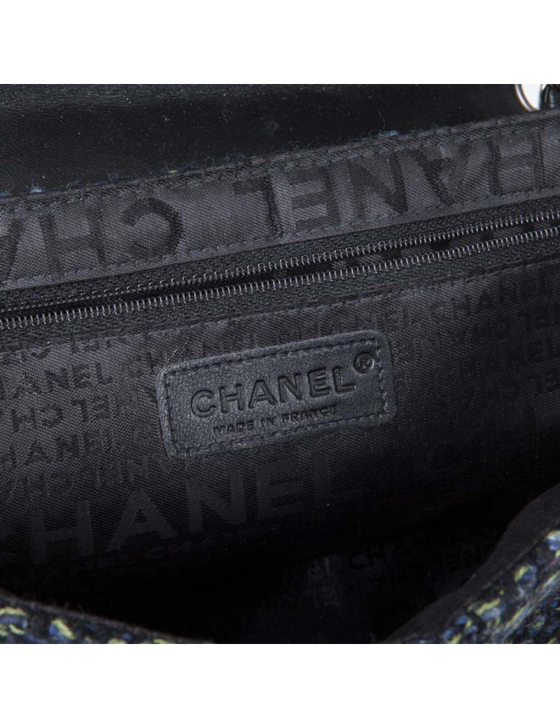 Sac CHANEL tweed vert bleu, fils brillants