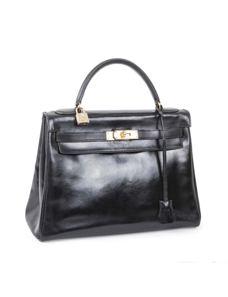 Sac Kelly 32 HERMES cuir box noir