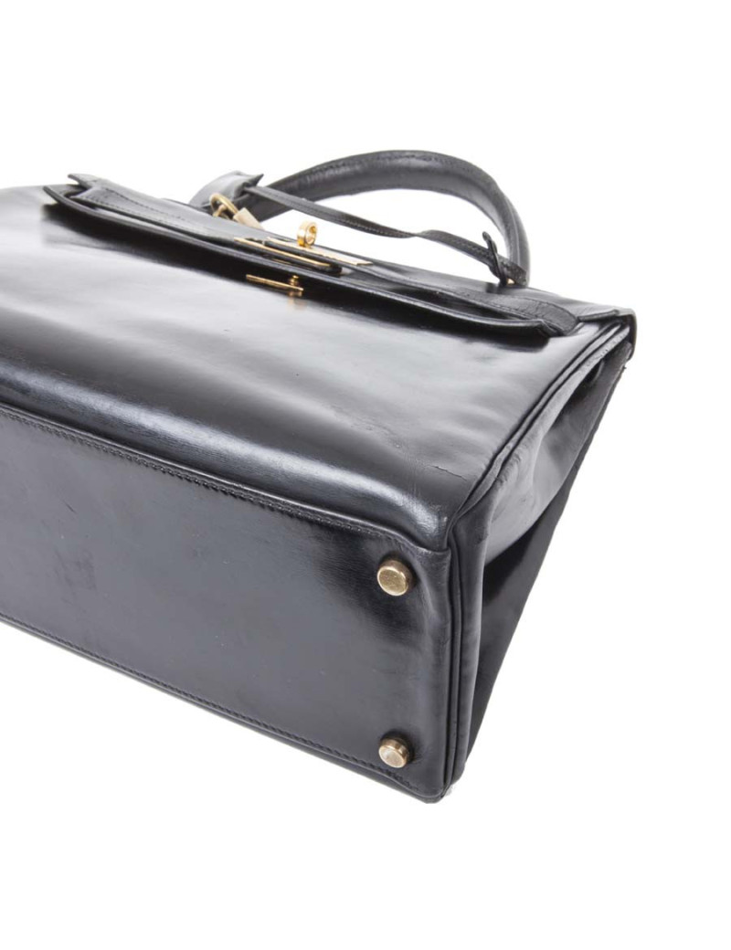 HERMES vintage Kelly 32 bag in black box leather