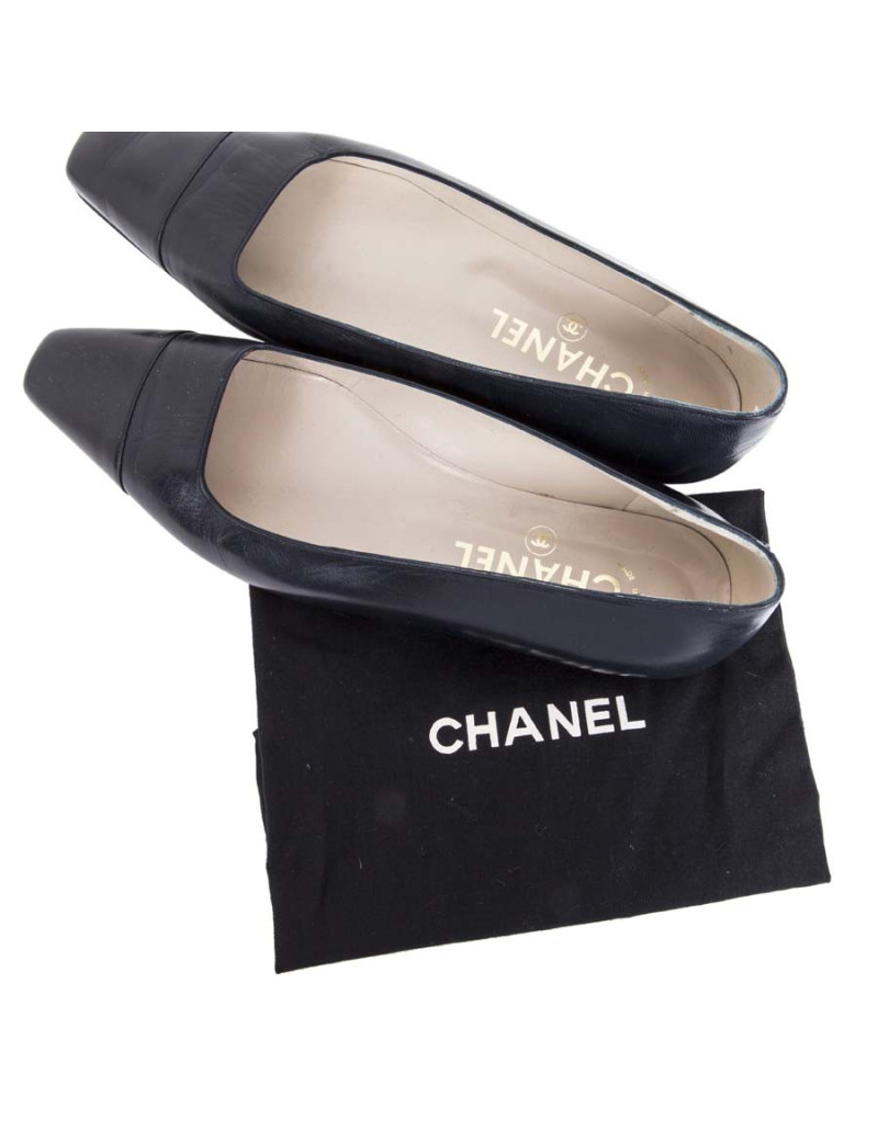 Ballet flats CHANEL T 39 two-tone Navy Blue and black