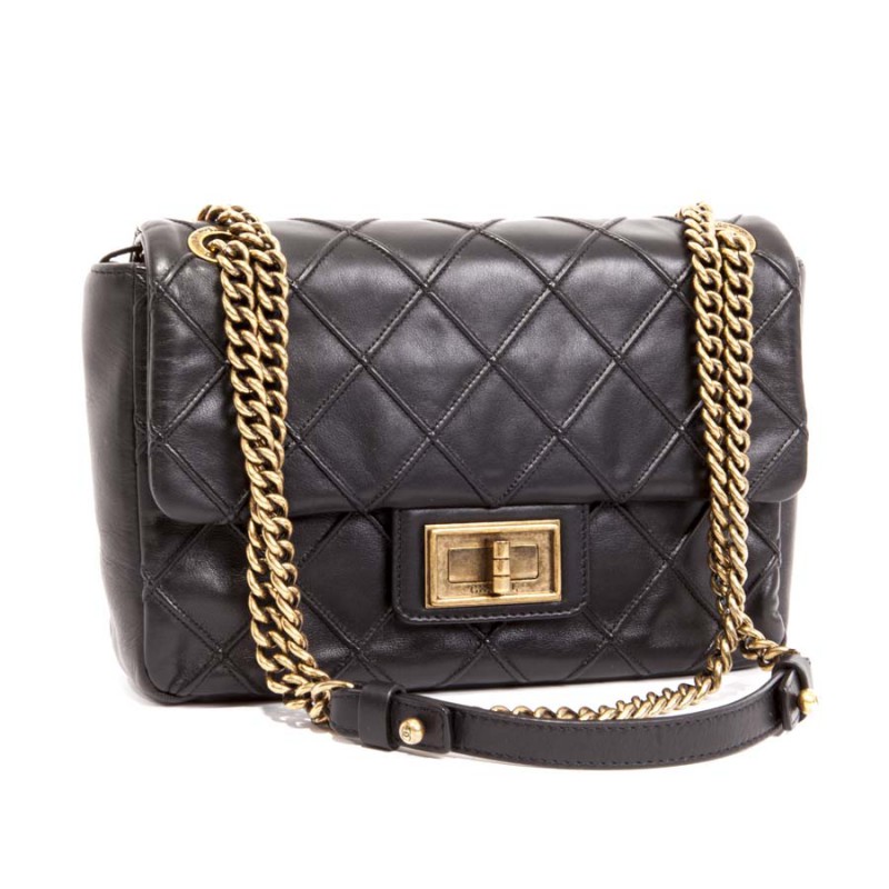 Jenna Fold Over Clasp Bag with Chain Strap in Black  ikrush