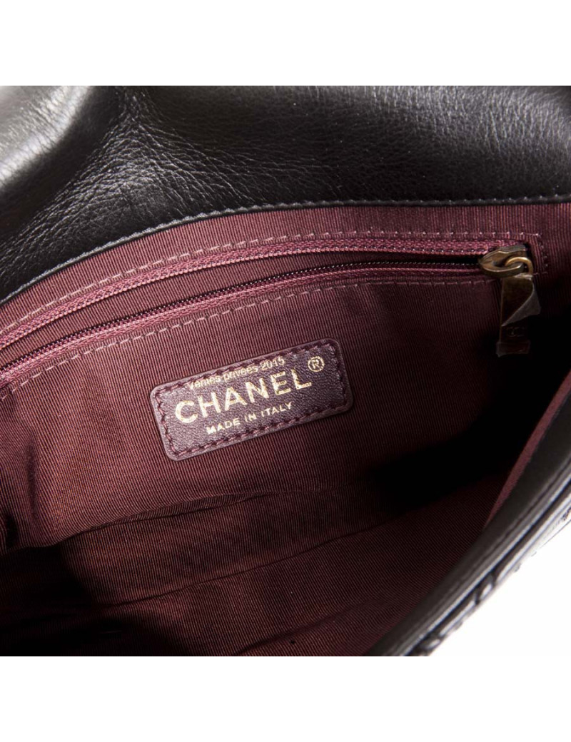 Sac Timeless CHANEL cuir d'agneau lisse matelassé noir