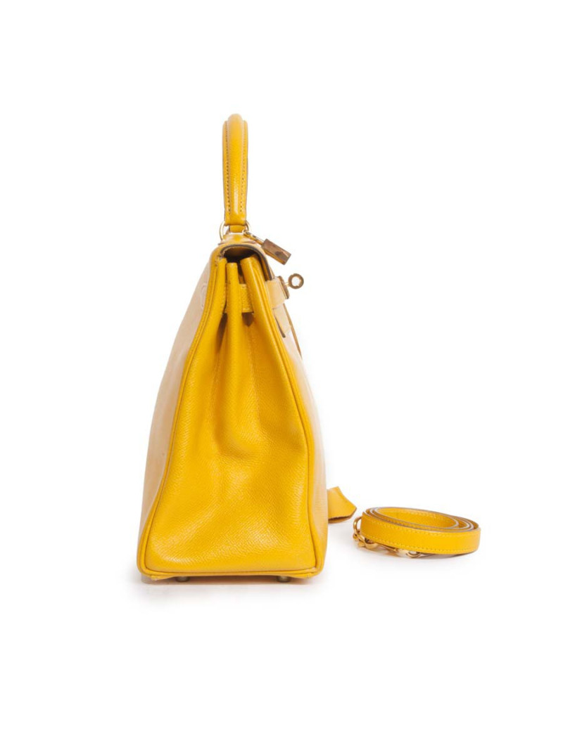 28 lemon yellow grained leather HERMES Kelly bag