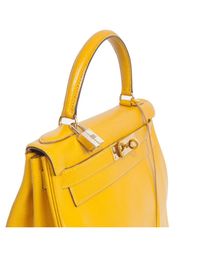 28 lemon yellow grained leather HERMES Kelly bag