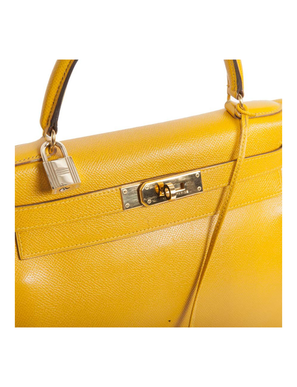 28 lemon yellow grained leather HERMES Kelly bag