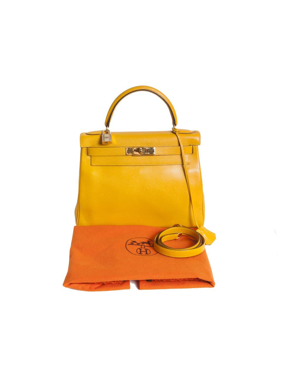 28 lemon yellow grained leather HERMES Kelly bag