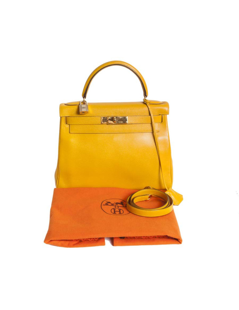 28 lemon yellow grained leather HERMES Kelly bag