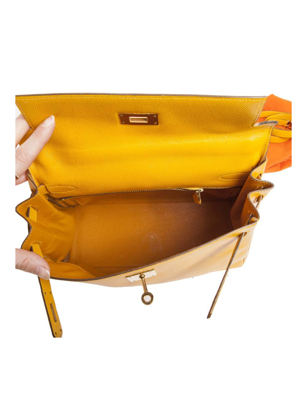 28 lemon yellow grained leather HERMES Kelly bag